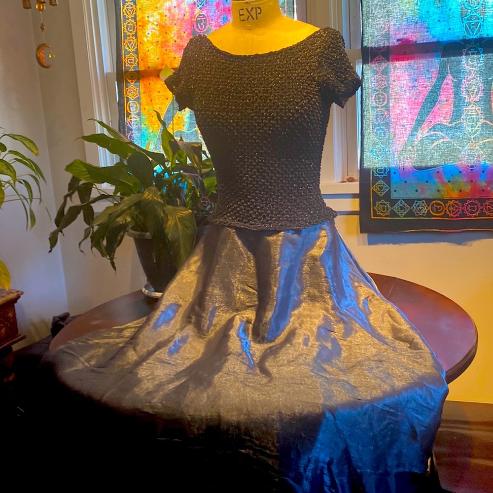 JsCollections formal dress. Knit stretchy top satin bottom.